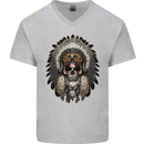 Native American Indian Skull Headdress Mens V-Neck Cotton T-Shirt Sports Grey
