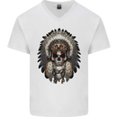 Native American Indian Skull Headdress Mens V-Neck Cotton T-Shirt White