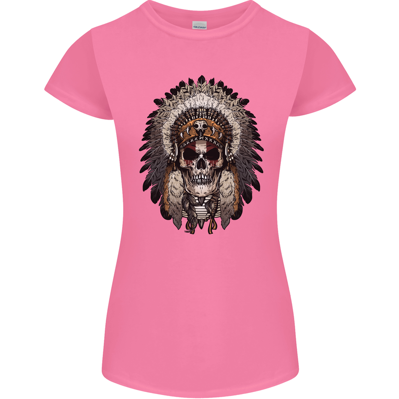 Native American Indian Skull Headdress Womens Petite Cut T-Shirt Azalea
