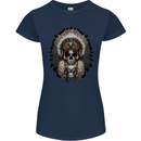 Native American Indian Skull Headdress Womens Petite Cut T-Shirt Navy Blue