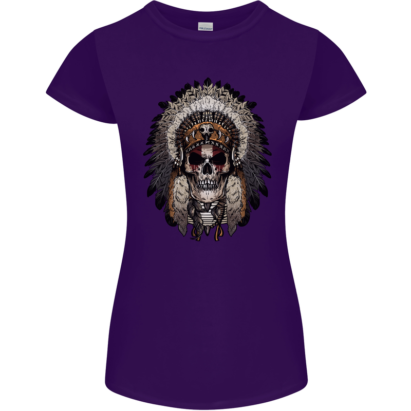 Native American Indian Skull Headdress Womens Petite Cut T-Shirt Purple