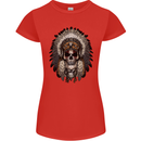 Native American Indian Skull Headdress Womens Petite Cut T-Shirt Red