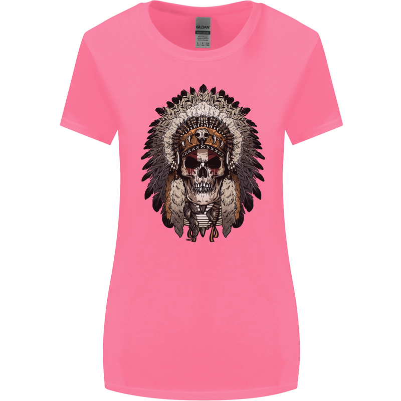 Native American Indian Skull Headdress Womens Wider Cut T-Shirt Azalea