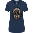 Native American Indian Skull Headdress Womens Wider Cut T-Shirt Navy Blue
