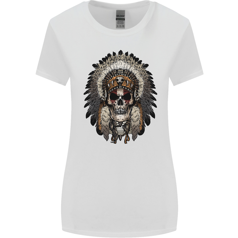 Native American Indian Skull Headdress Womens Wider Cut T-Shirt White