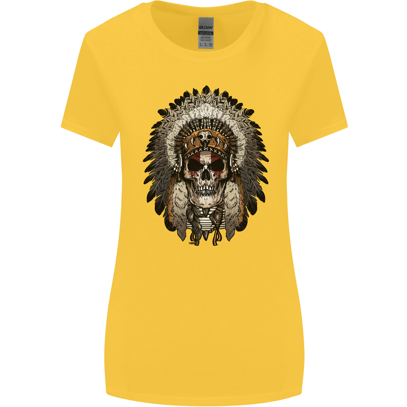Native American Indian Skull Headdress Womens Wider Cut T-Shirt Yellow