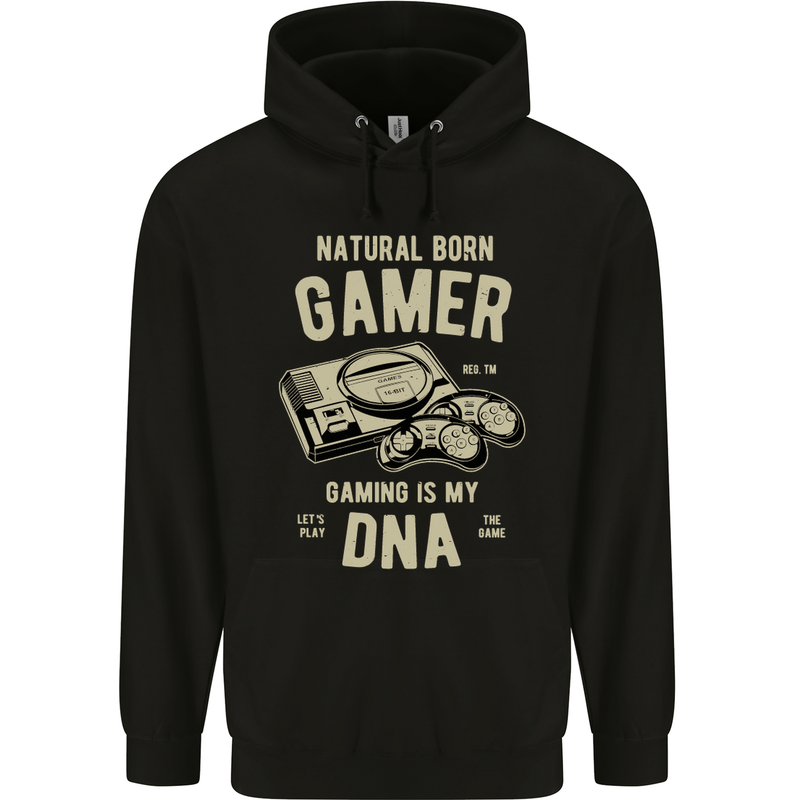 Natural Born Gamer Funny Gaming Childrens Kids Hoodie Black