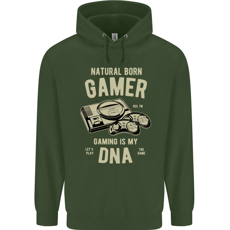 Natural Born Gamer Funny Gaming Childrens Kids Hoodie Forest Green