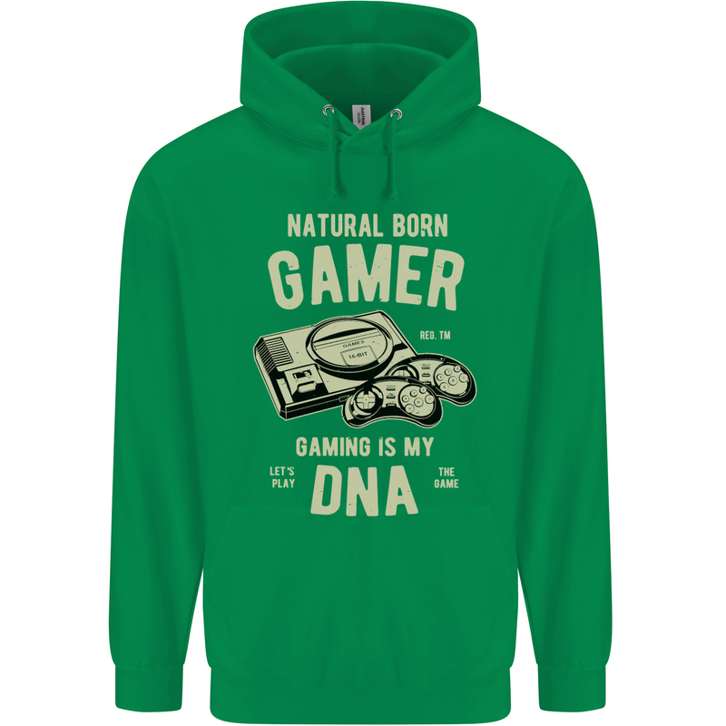 Natural Born Gamer Funny Gaming Childrens Kids Hoodie Irish Green