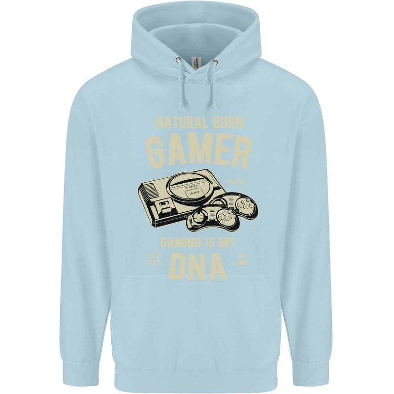 Natural Born Gamer Funny Gaming Childrens Kids Hoodie Light Blue