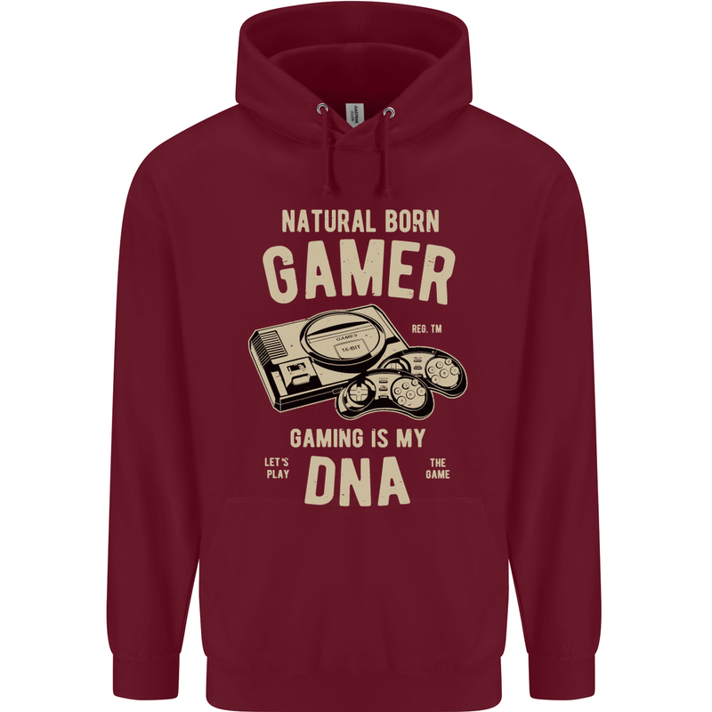 Natural Born Gamer Funny Gaming Childrens Kids Hoodie Maroon
