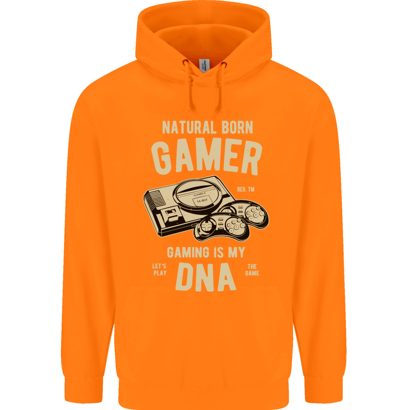 Natural Born Gamer Funny Gaming Childrens Kids Hoodie Orange