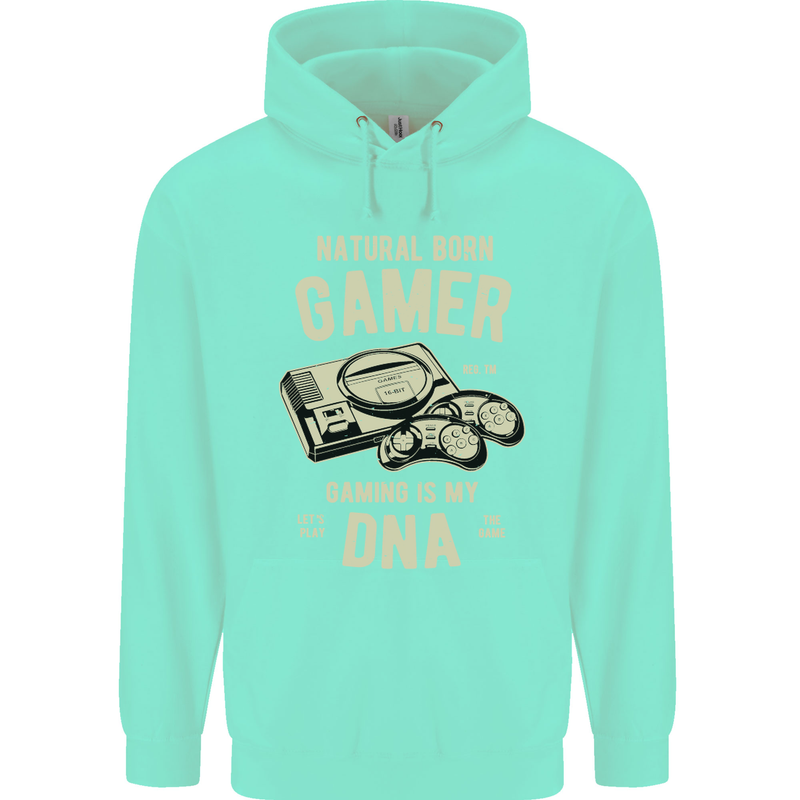 Natural Born Gamer Funny Gaming Childrens Kids Hoodie Peppermint