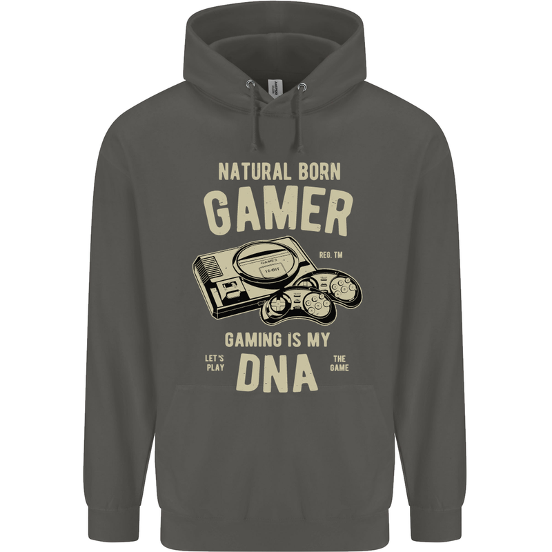 Natural Born Gamer Funny Gaming Childrens Kids Hoodie Storm Grey