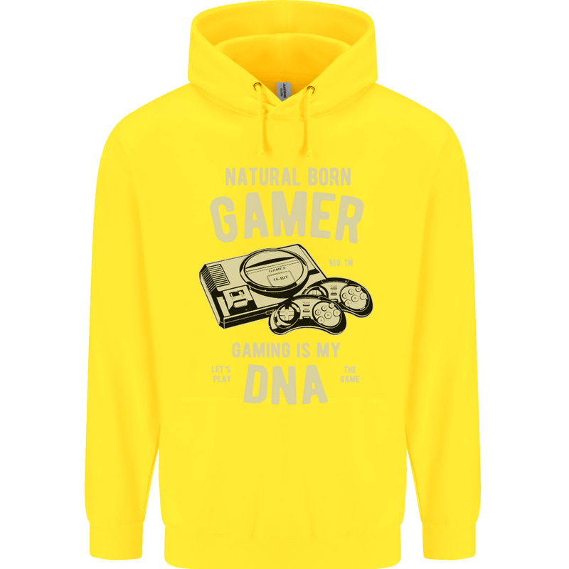 Natural Born Gamer Funny Gaming Childrens Kids Hoodie Yellow