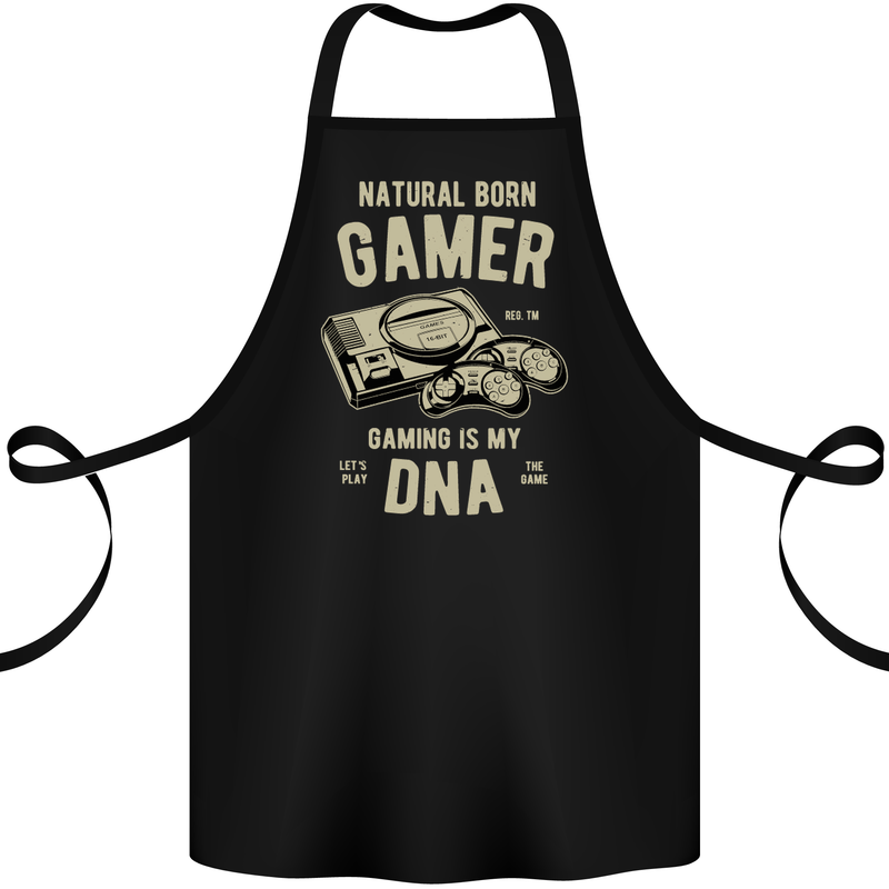 Natural Born Gamer Funny Gaming Cotton Apron 100% Organic Black