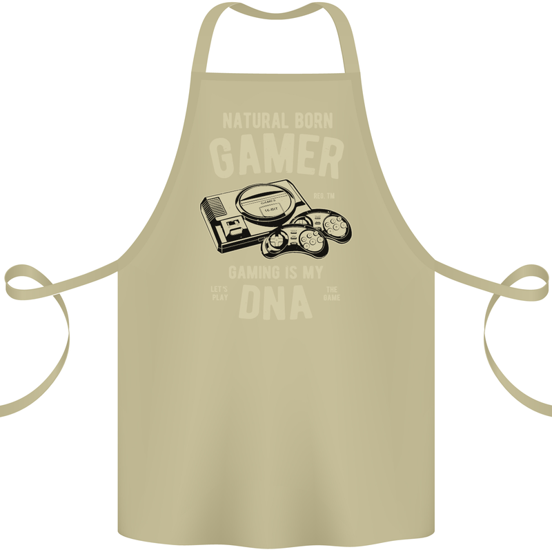 Natural Born Gamer Funny Gaming Cotton Apron 100% Organic Khaki