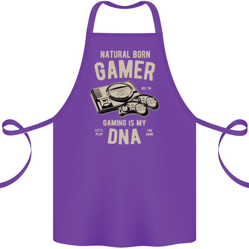 Natural Born Gamer Funny Gaming Cotton Apron 100% Organic Purple