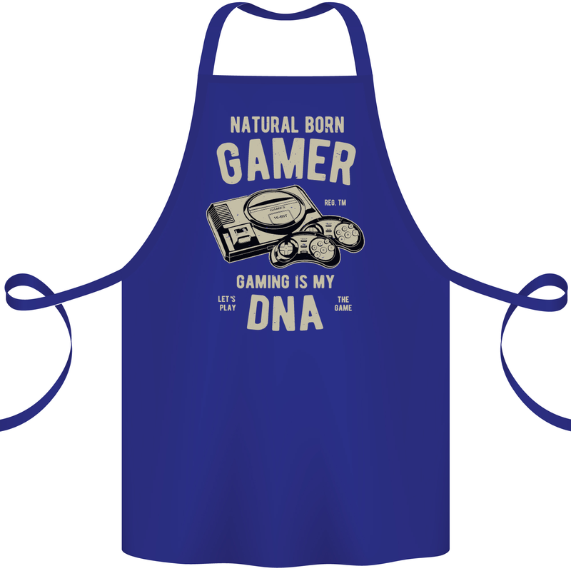 Natural Born Gamer Funny Gaming Cotton Apron 100% Organic Royal Blue
