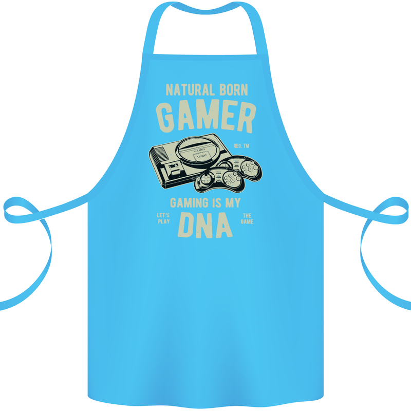 Natural Born Gamer Funny Gaming Cotton Apron 100% Organic Turquoise