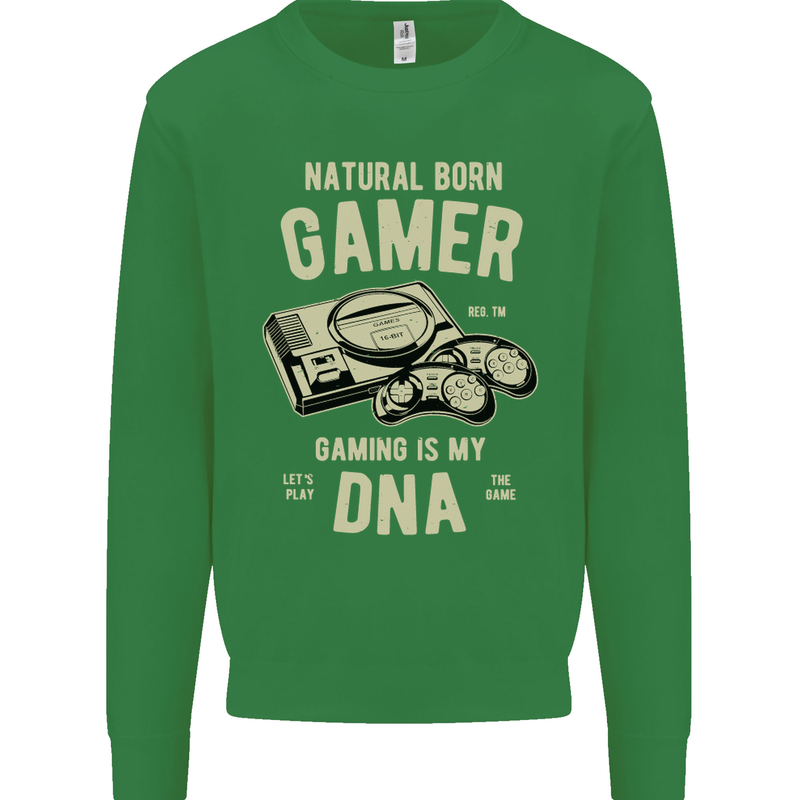 Natural Born Gamer Funny Gaming Kids Sweatshirt Jumper Irish Green