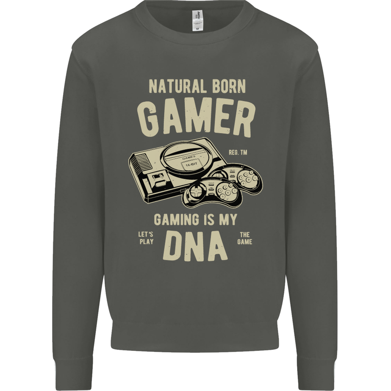 Natural Born Gamer Funny Gaming Kids Sweatshirt Jumper Storm Grey