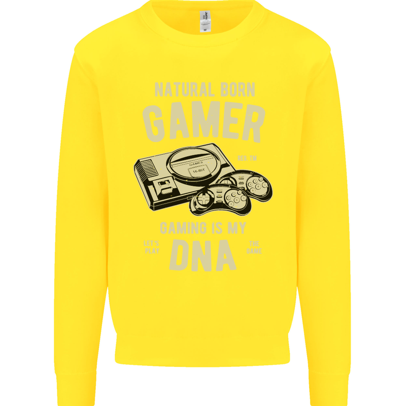 Natural Born Gamer Funny Gaming Kids Sweatshirt Jumper Yellow