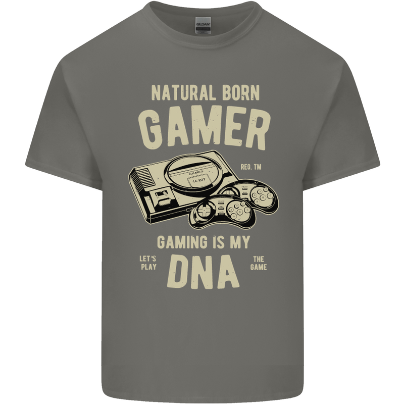 Natural Born Gamer Funny Gaming Kids T-Shirt Childrens Charcoal