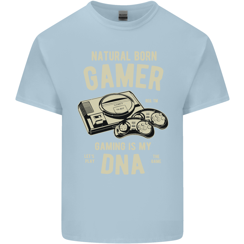 Natural Born Gamer Funny Gaming Kids T-Shirt Childrens Light Blue
