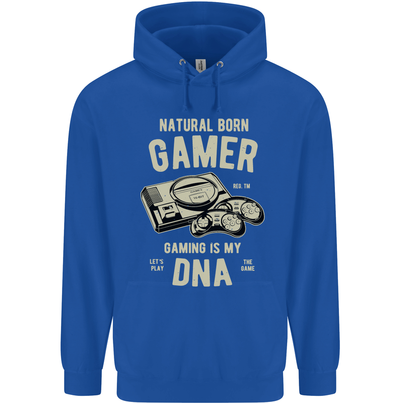 Natural Born Gamer Funny Gaming Mens 80% Cotton Hoodie Royal Blue