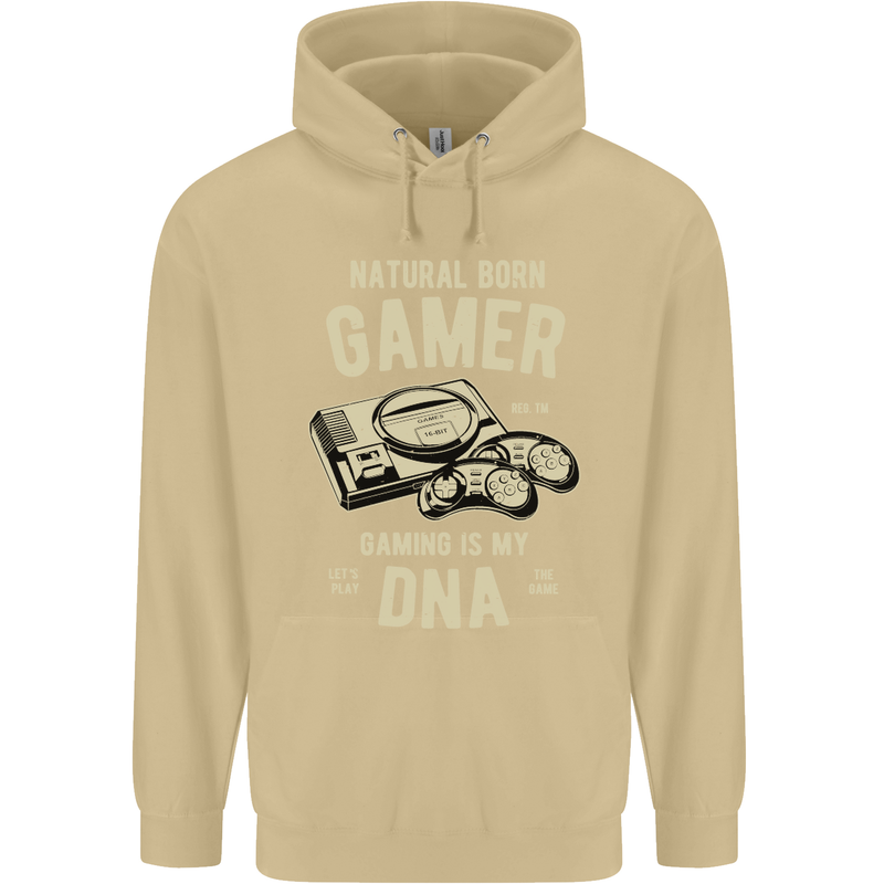 Natural Born Gamer Funny Gaming Mens 80% Cotton Hoodie Sand