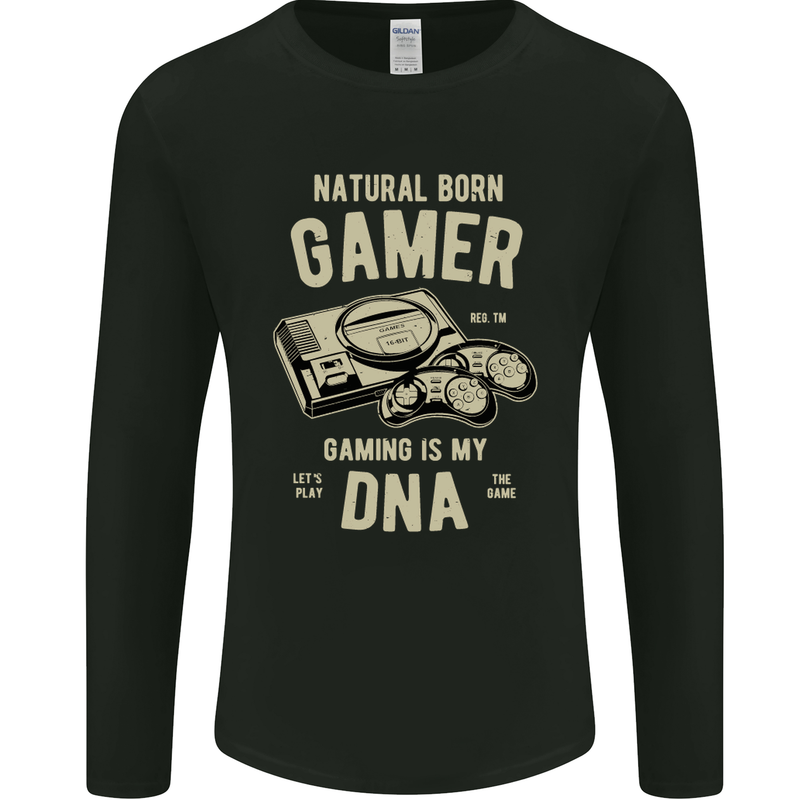 Natural Born Gamer Funny Gaming Mens Long Sleeve T-Shirt Black