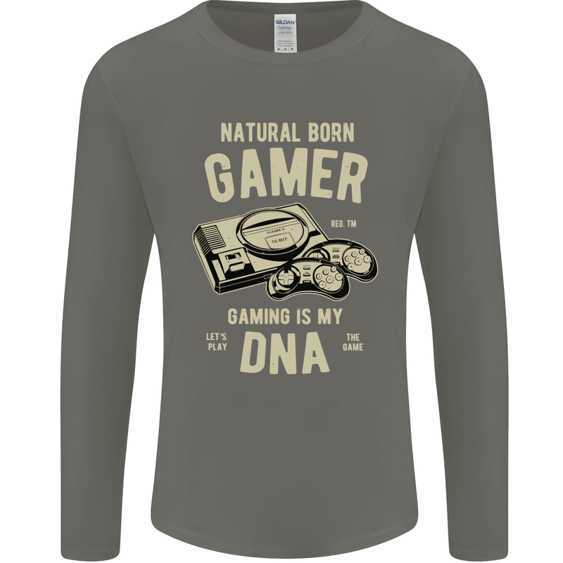 Natural Born Gamer Funny Gaming Mens Long Sleeve T-Shirt Charcoal