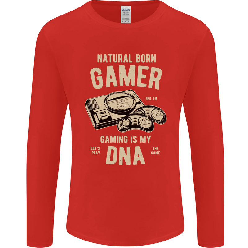 Natural Born Gamer Funny Gaming Mens Long Sleeve T-Shirt Red