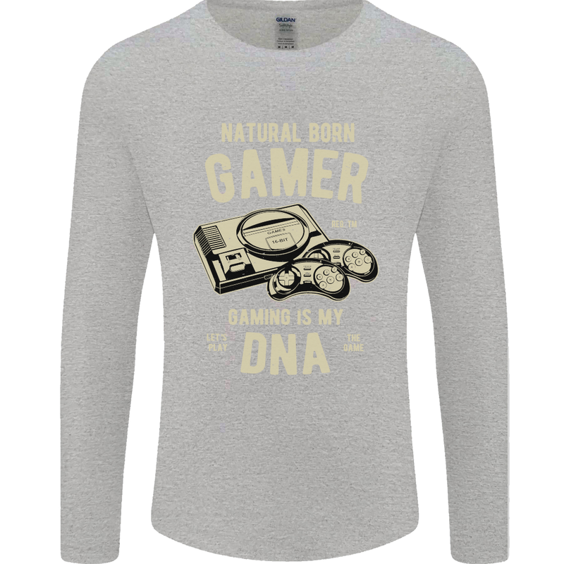 Natural Born Gamer Funny Gaming Mens Long Sleeve T-Shirt Sports Grey