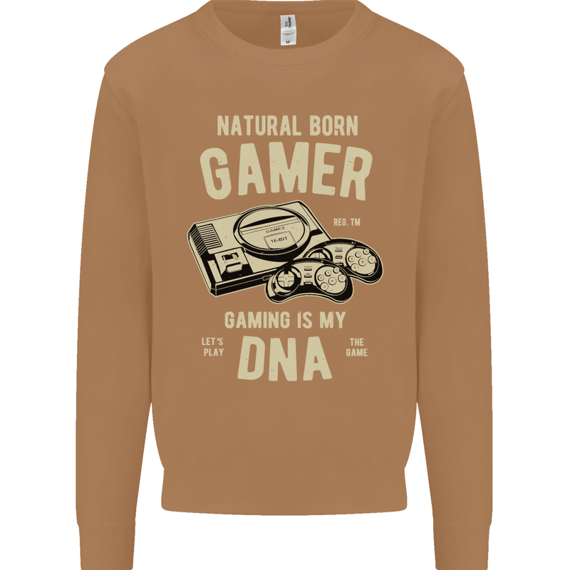 Natural Born Gamer Funny Gaming Mens Sweatshirt Jumper Caramel Latte