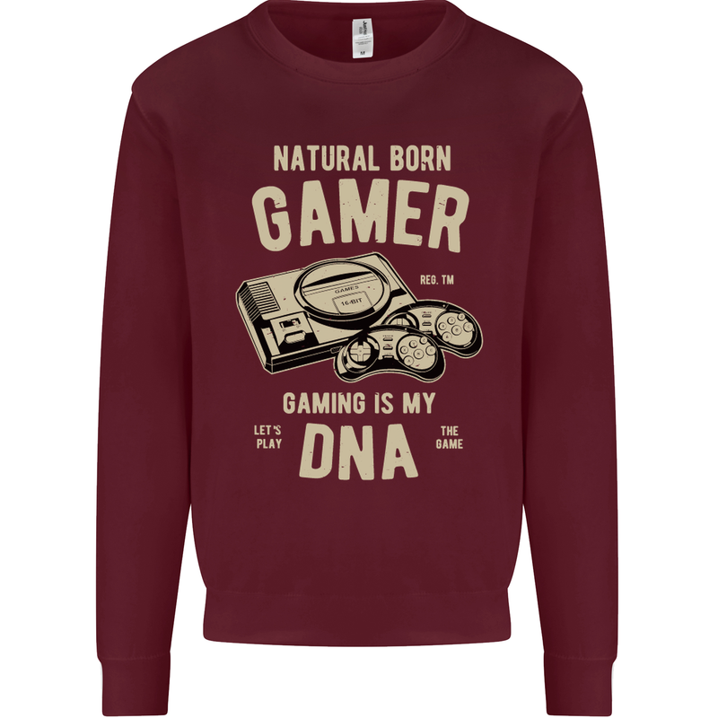 Natural Born Gamer Funny Gaming Mens Sweatshirt Jumper Maroon