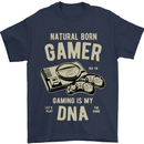 Natural Born Gamer Funny Gaming Mens T-Shirt Cotton Gildan Navy Blue