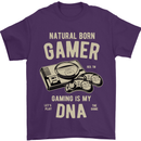 Natural Born Gamer Funny Gaming Mens T-Shirt Cotton Gildan Purple