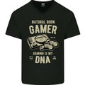 Natural Born Gamer Funny Gaming Mens V-Neck Cotton T-Shirt Black