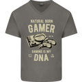 Natural Born Gamer Funny Gaming Mens V-Neck Cotton T-Shirt Charcoal