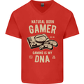 Natural Born Gamer Funny Gaming Mens V-Neck Cotton T-Shirt Red