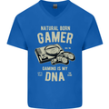Natural Born Gamer Funny Gaming Mens V-Neck Cotton T-Shirt Royal Blue