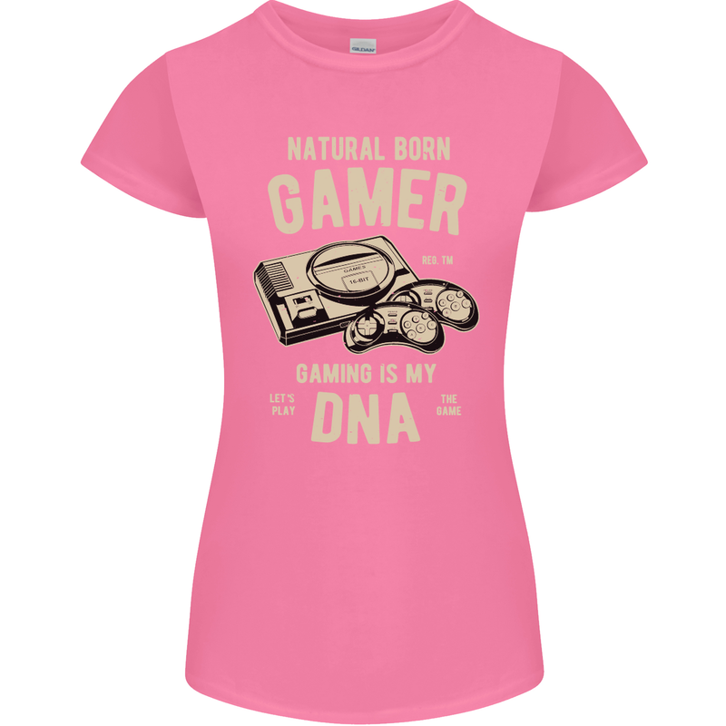 Natural Born Gamer Funny Gaming Womens Petite Cut T-Shirt Azalea