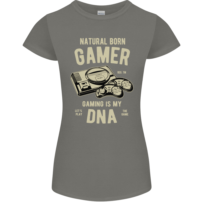Natural Born Gamer Funny Gaming Womens Petite Cut T-Shirt Charcoal