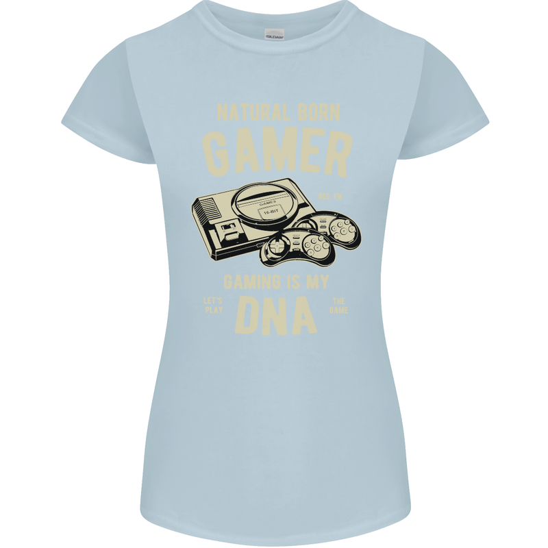 Natural Born Gamer Funny Gaming Womens Petite Cut T-Shirt Light Blue