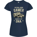Natural Born Gamer Funny Gaming Womens Petite Cut T-Shirt Navy Blue
