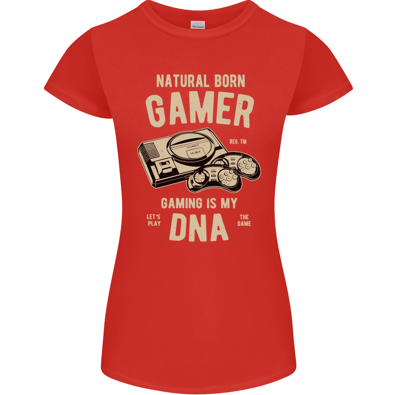 Natural Born Gamer Funny Gaming Womens Petite Cut T-Shirt Red
