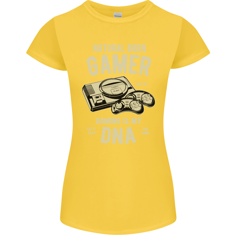 Natural Born Gamer Funny Gaming Womens Petite Cut T-Shirt Yellow