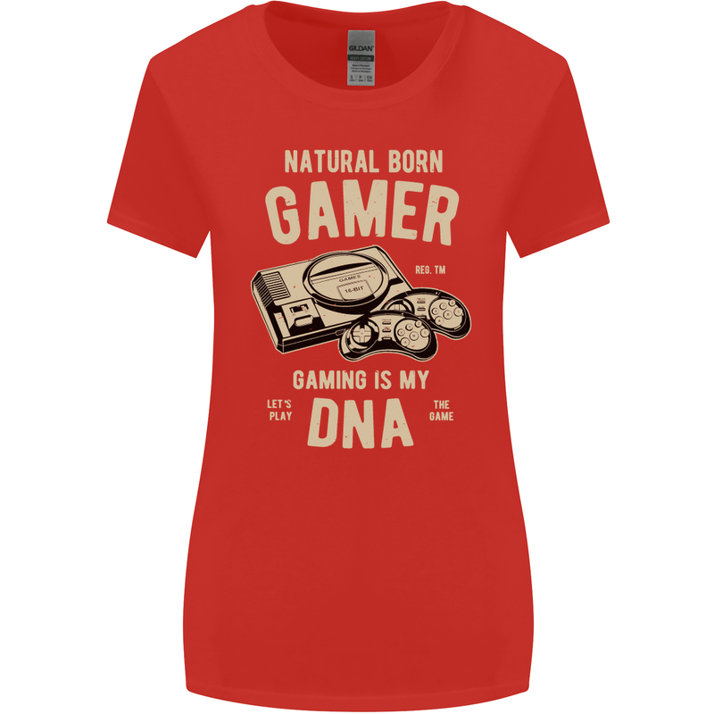 Natural Born Gamer Funny Gaming Womens Wider Cut T-Shirt Red